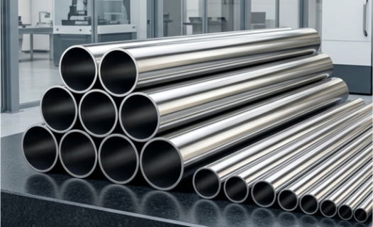 Stainless Steel 316 and 316L seamless pipes arranged in inventory for industrial piping projects