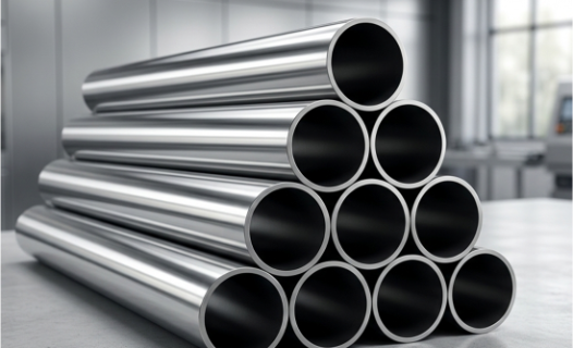 Stainless Steel 347 and 347H seamless and welded pipes stacked in an Indian stockist warehouse.