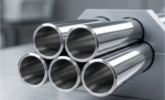 Stainless Steel 904L seamless and welded pipes stacked in an Indian stockist warehouse.